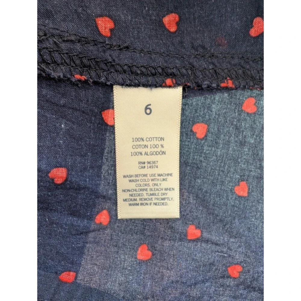 OshKosh Girls 6Yr Top Shirt Front Navy Blue Red Heart Print Cute